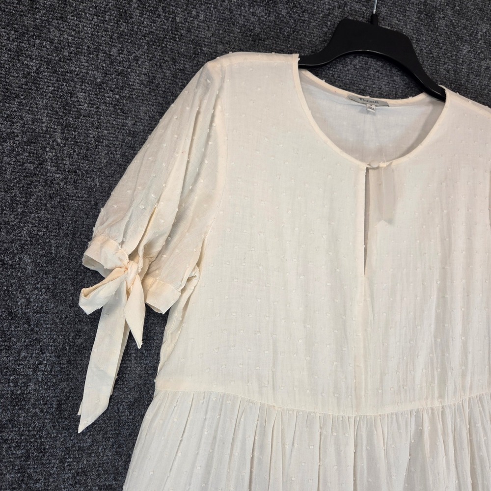 Madewell Cream Tiered Midi Dress with Tie Sleeves - Picture 6 of 16